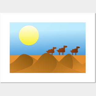 Camels in Desert Landscape Posters and Art